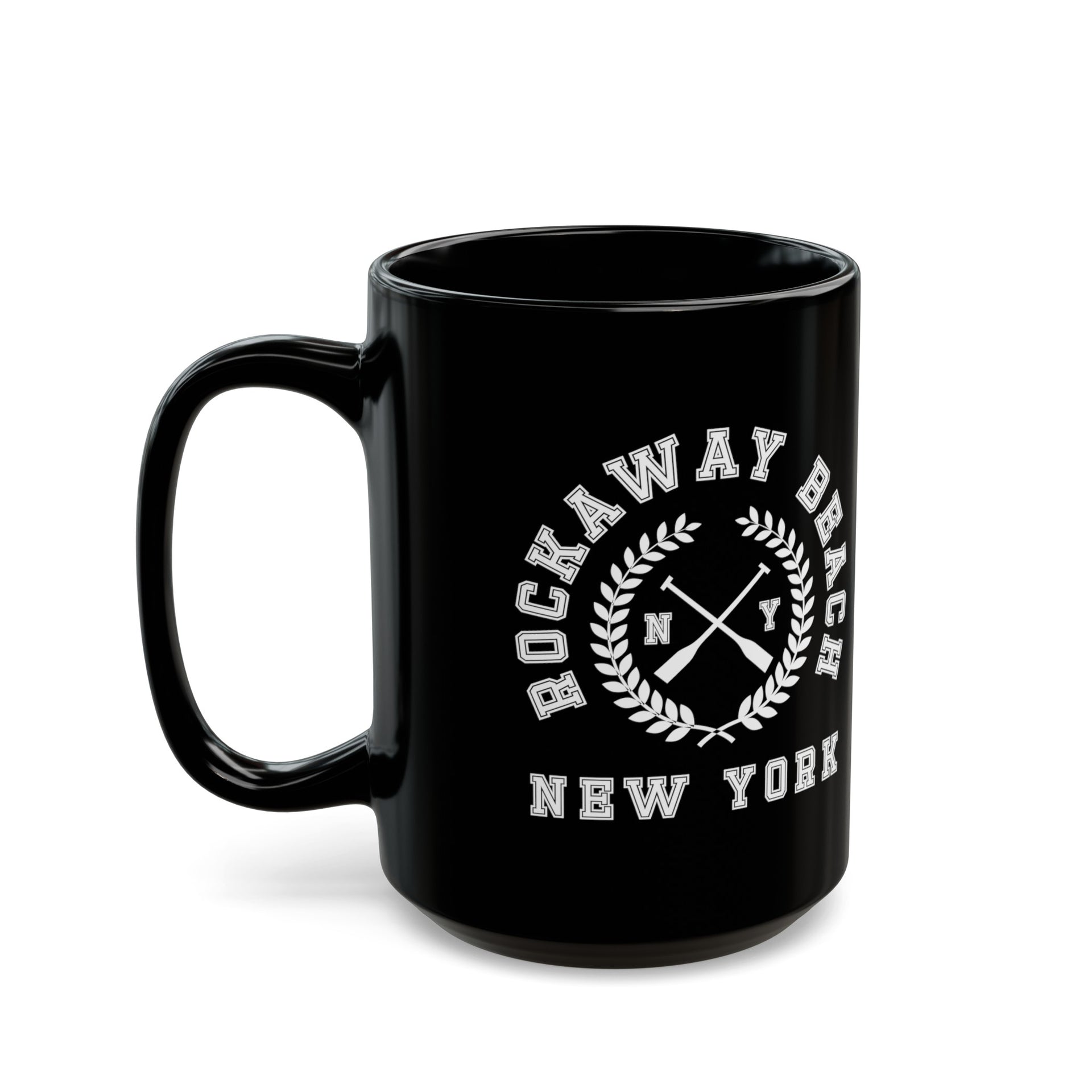 Rockaway Beach NYC Crossed Oars Black Mug