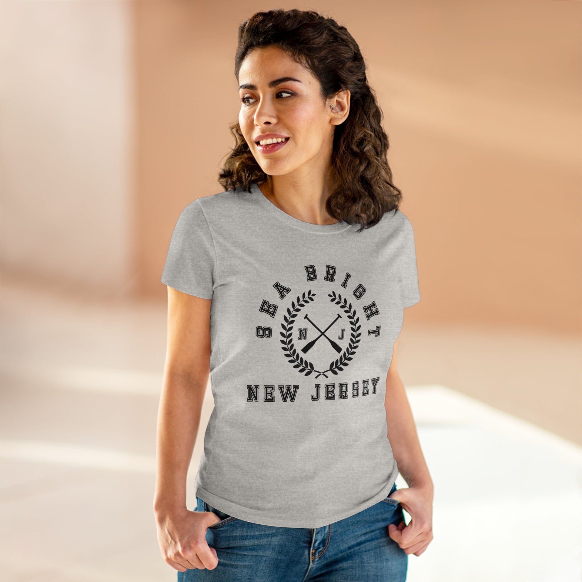 Sea Bright NJ Crossed Oars Women's Midweight Cotton Tee