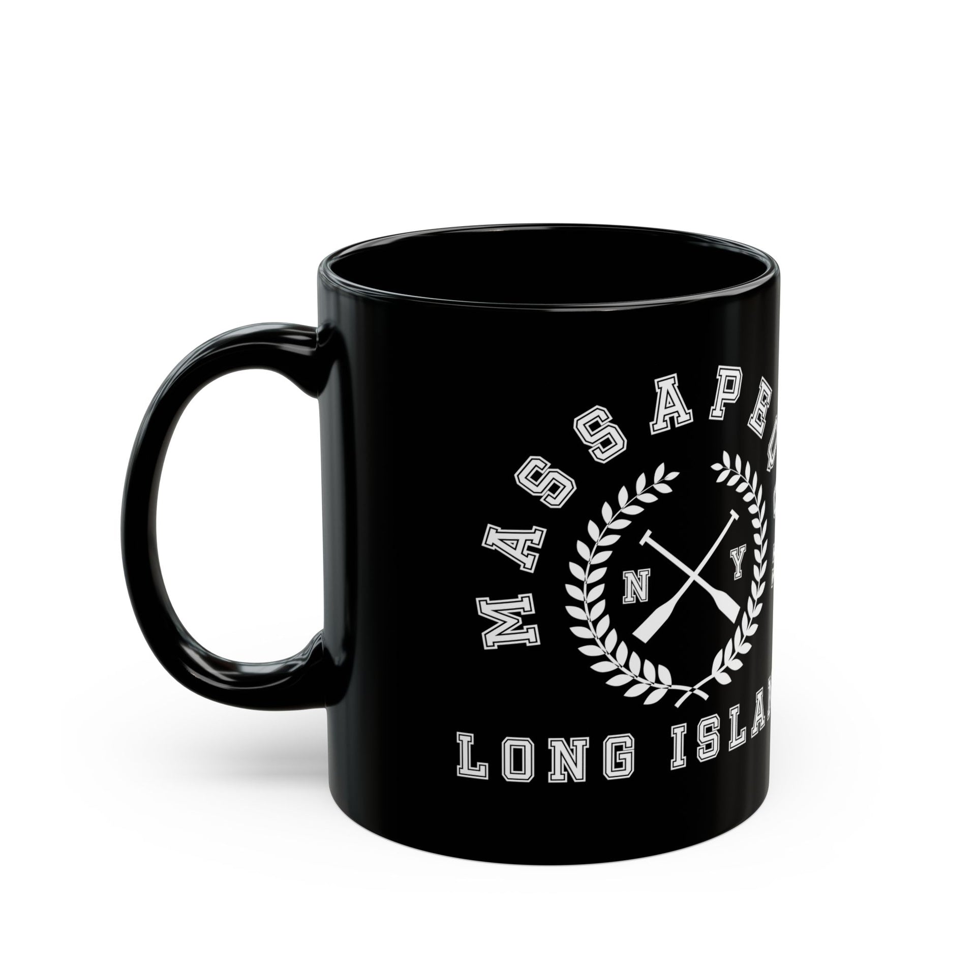 Massapequa Long Island Crossed Oars 11oz Black Mug