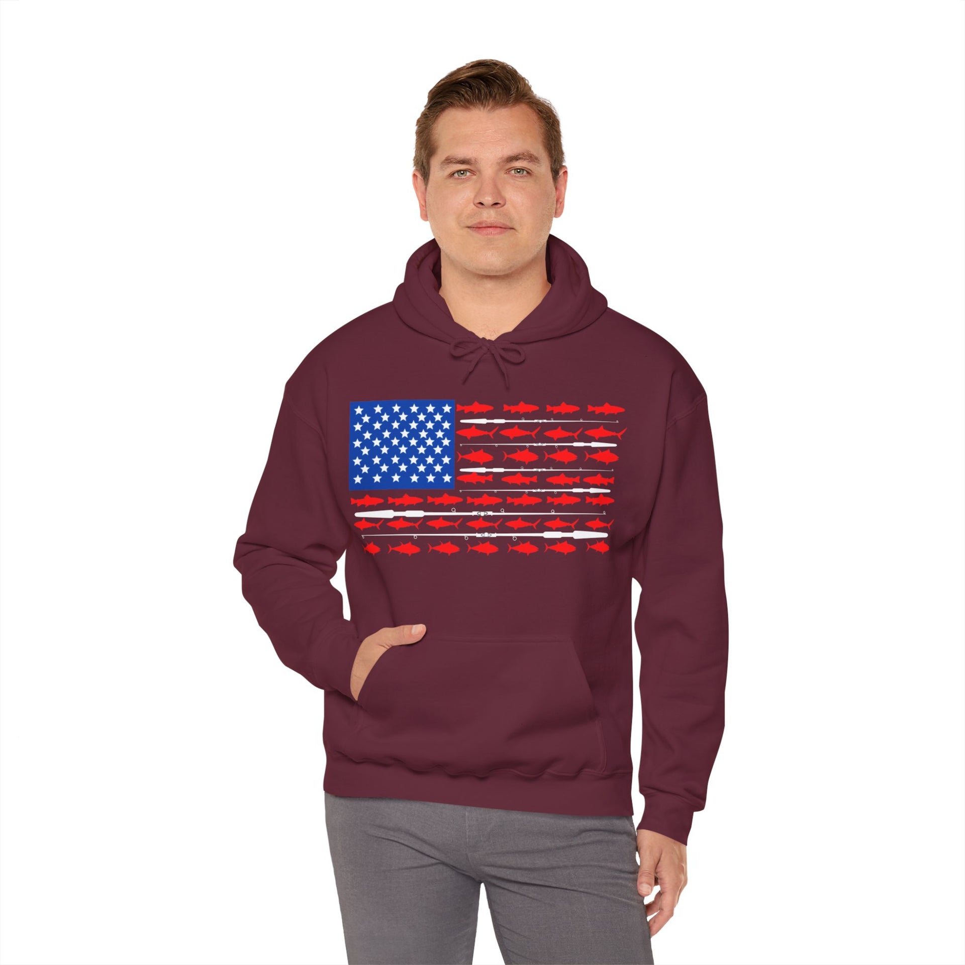 American Flag Fish Unisex Heavy Blend™ Hooded Sweatshirt