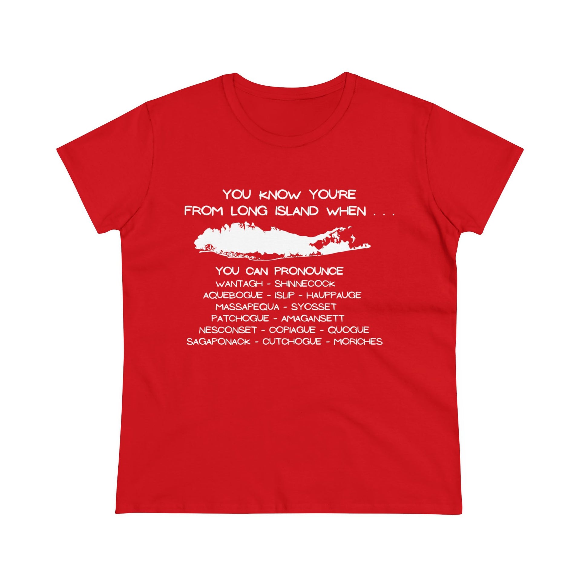 Long Island Town Names Women's Midweight Cotton Tee