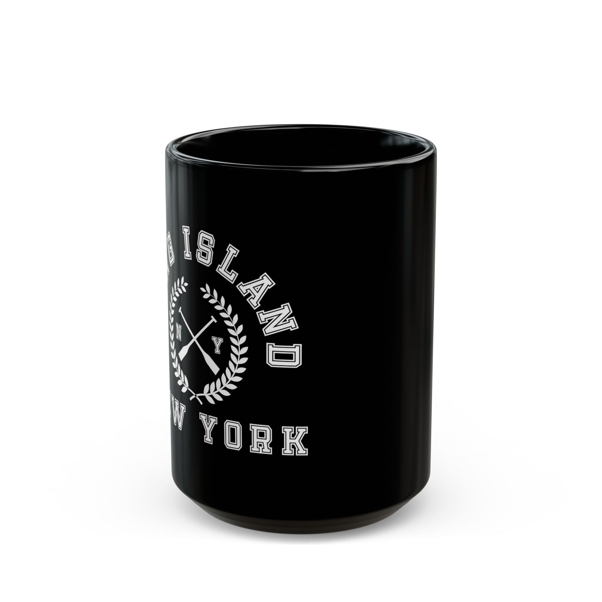 Long Island NY Crossed Oars Black Mug