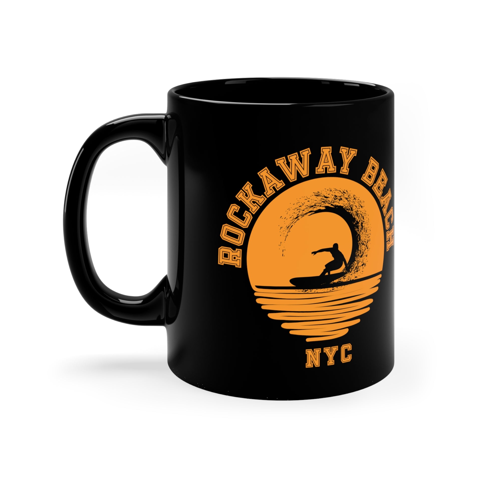 Rockaway Beach Surfing in the Sun NYC 11oz Black Mug