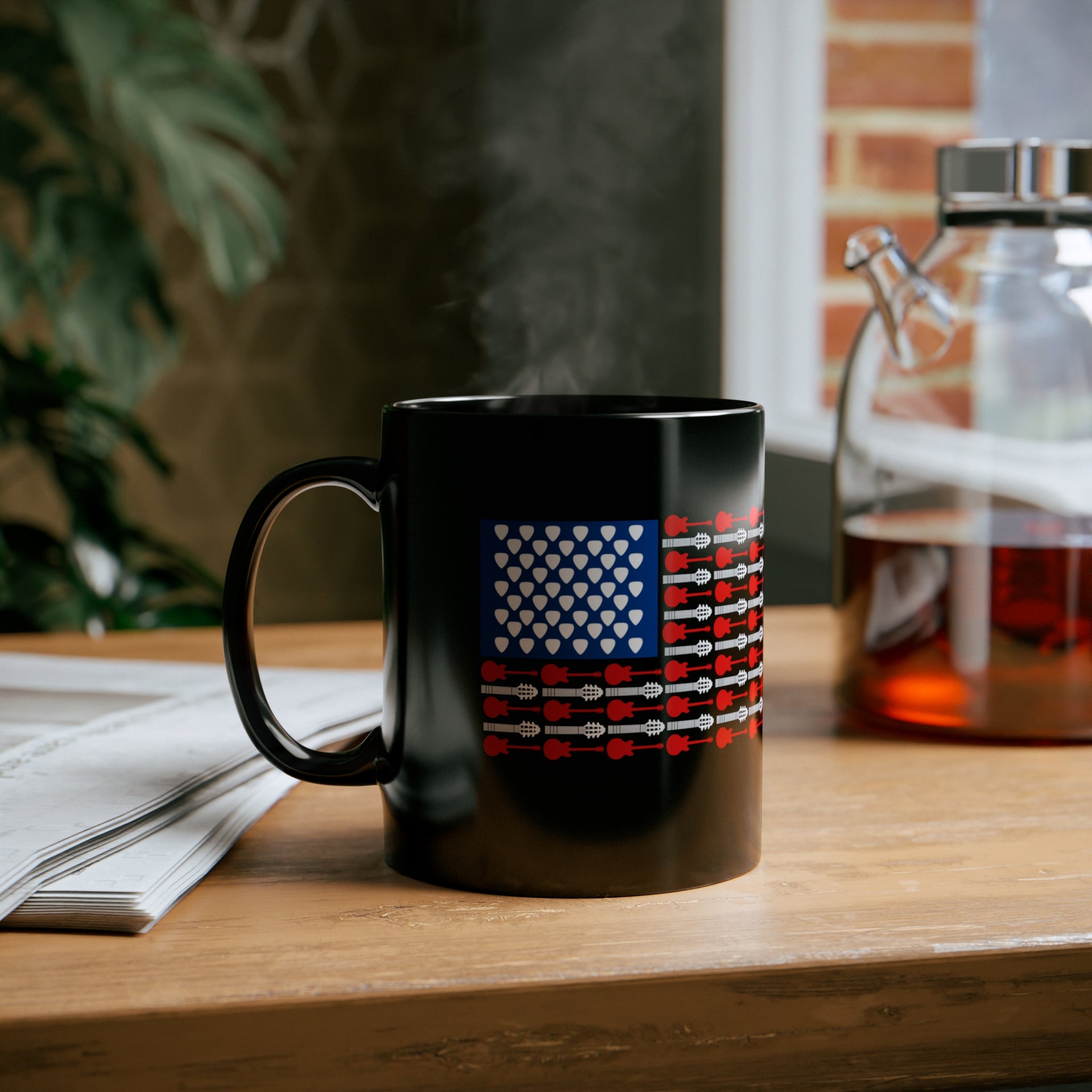 American Flag Guitar 11oz Black Mug