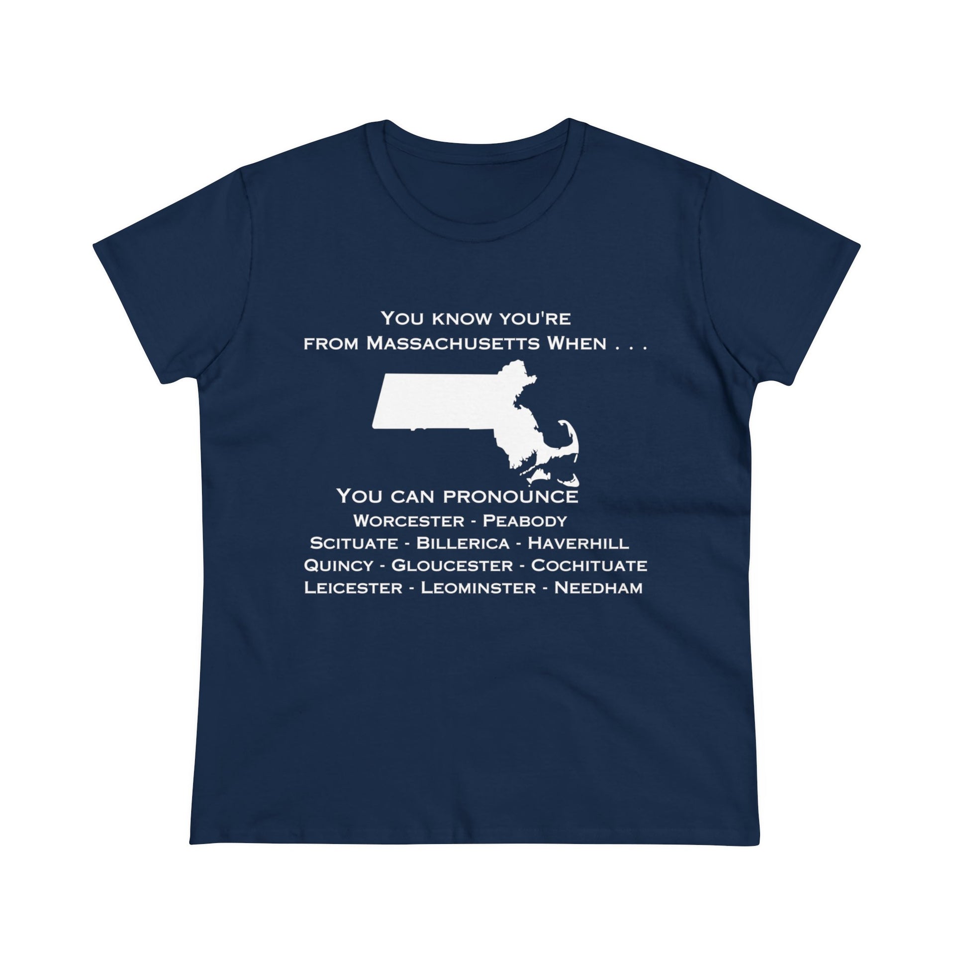 Massachusetts City Names Women's Midweight Cotton Tee