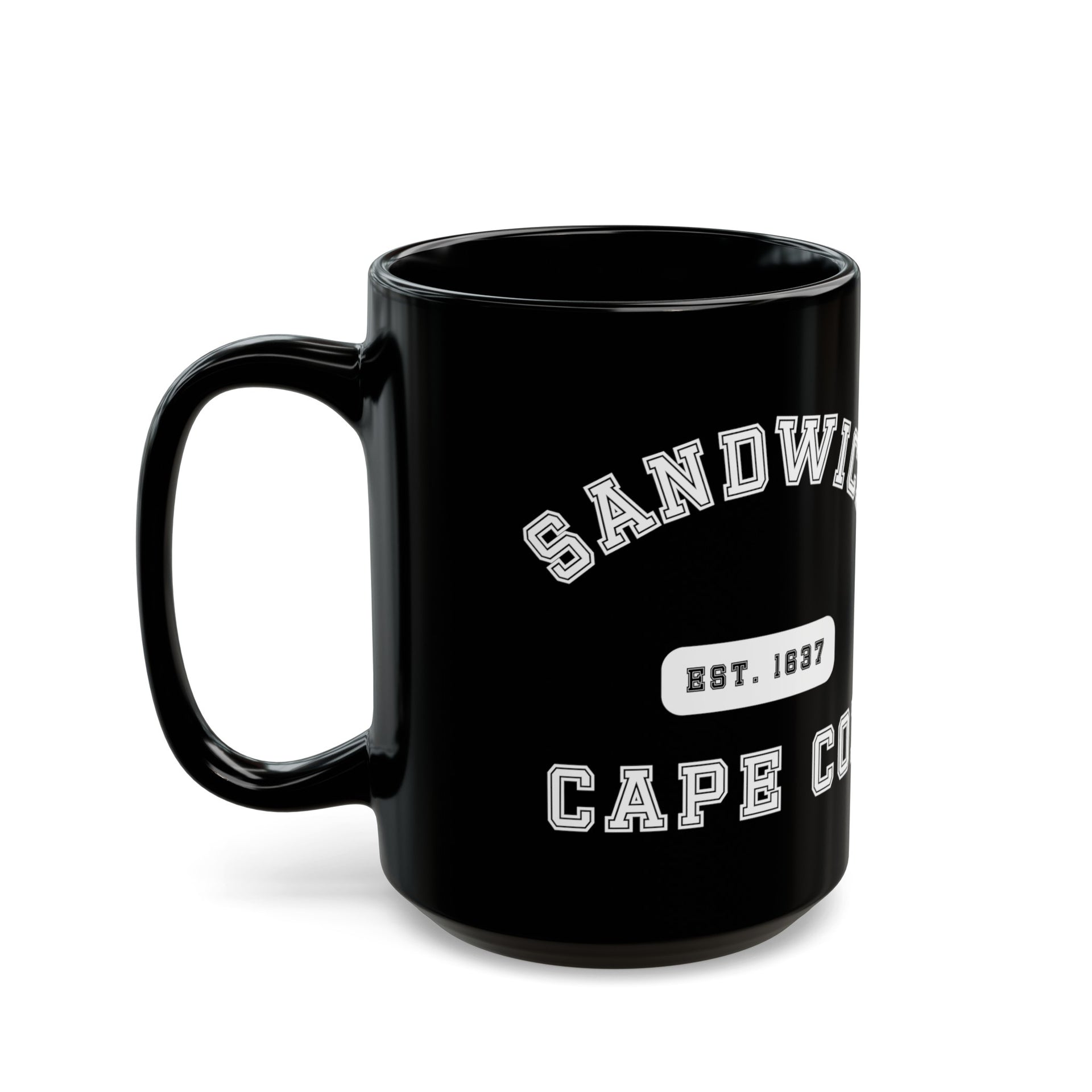 Sandwich Cape Cod Est. 1637 Black Mug