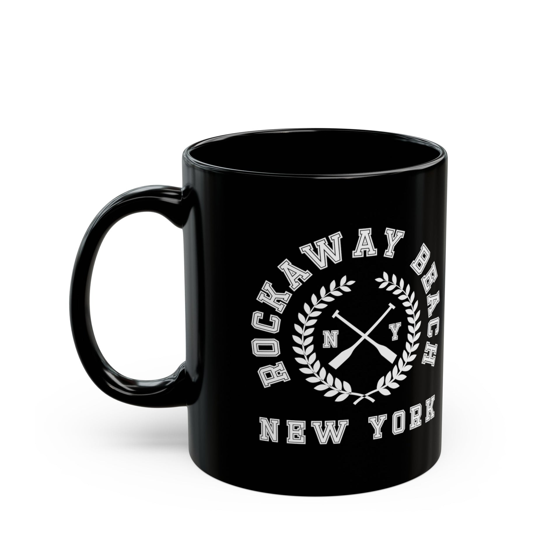 Rockaway Beach NYC Crossed Oars Black Mug