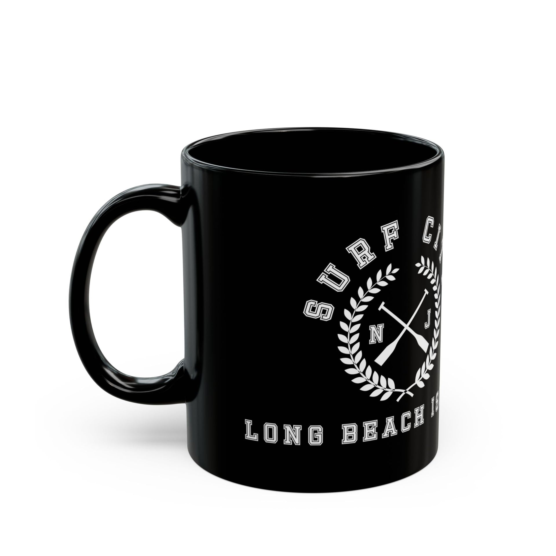 Surf City Long Beach Island Black Mug