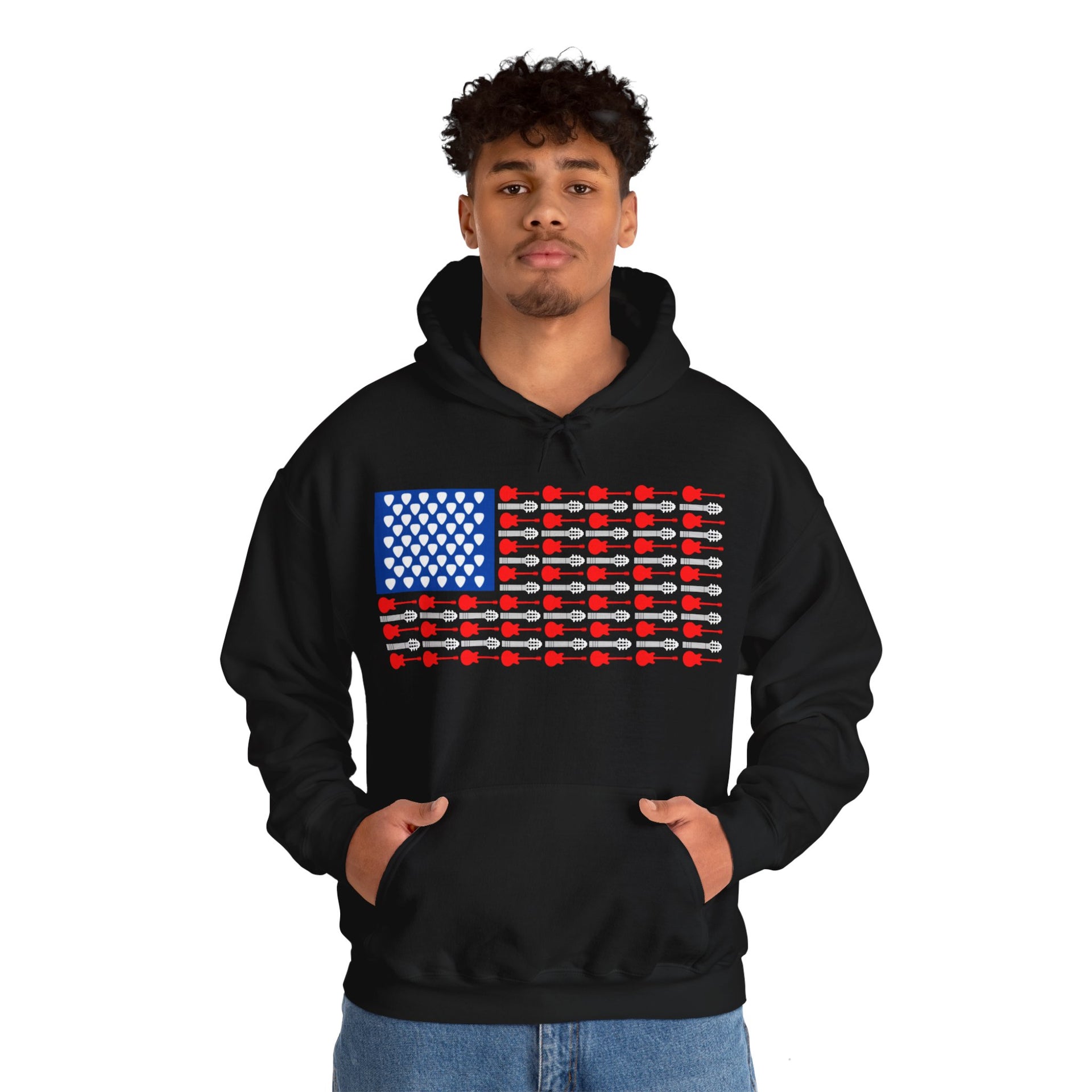 American Flag Guitar Unisex Heavy Blend™ Hooded Sweatshirt