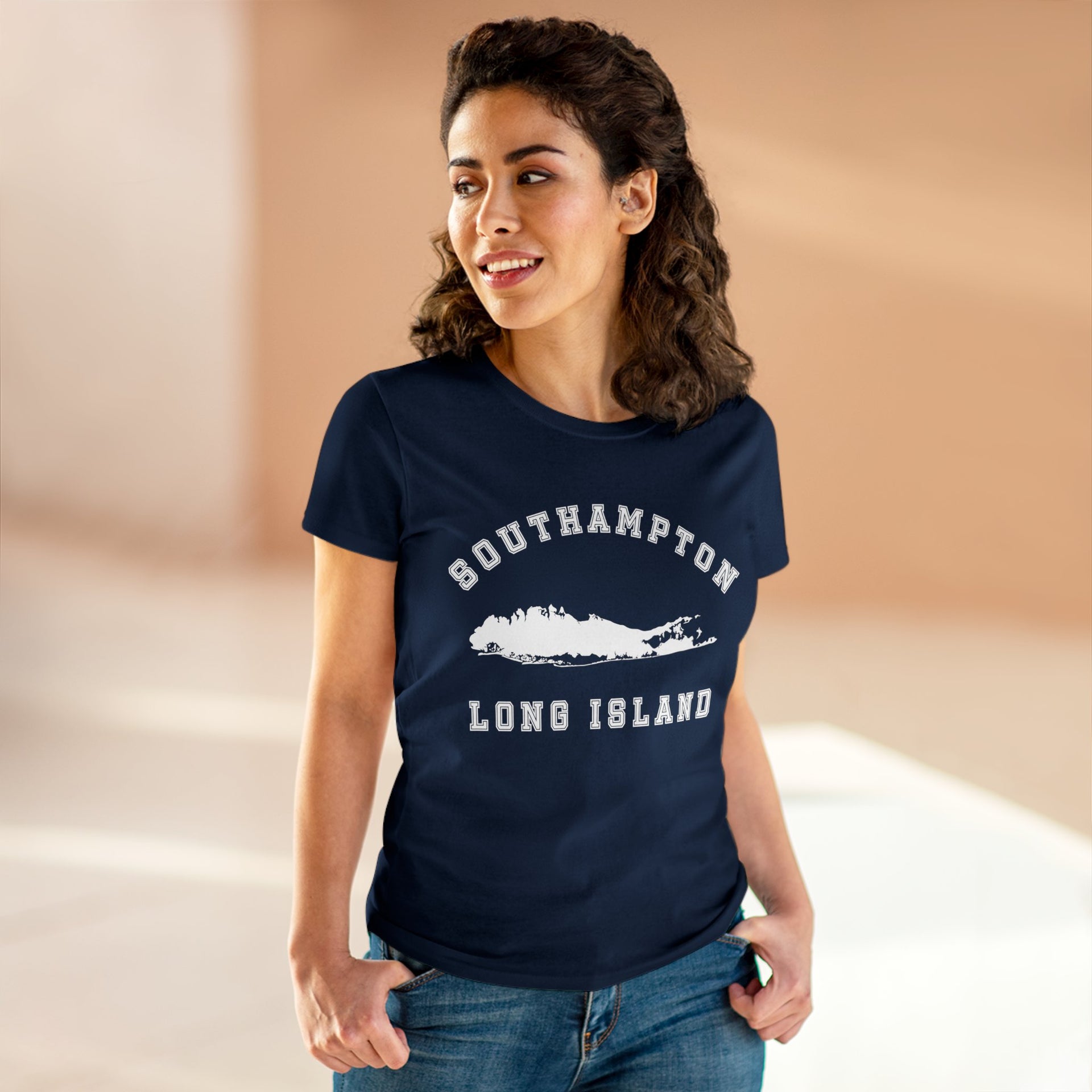 Southampton Long Island Map Women's Midweight Cotton Tee