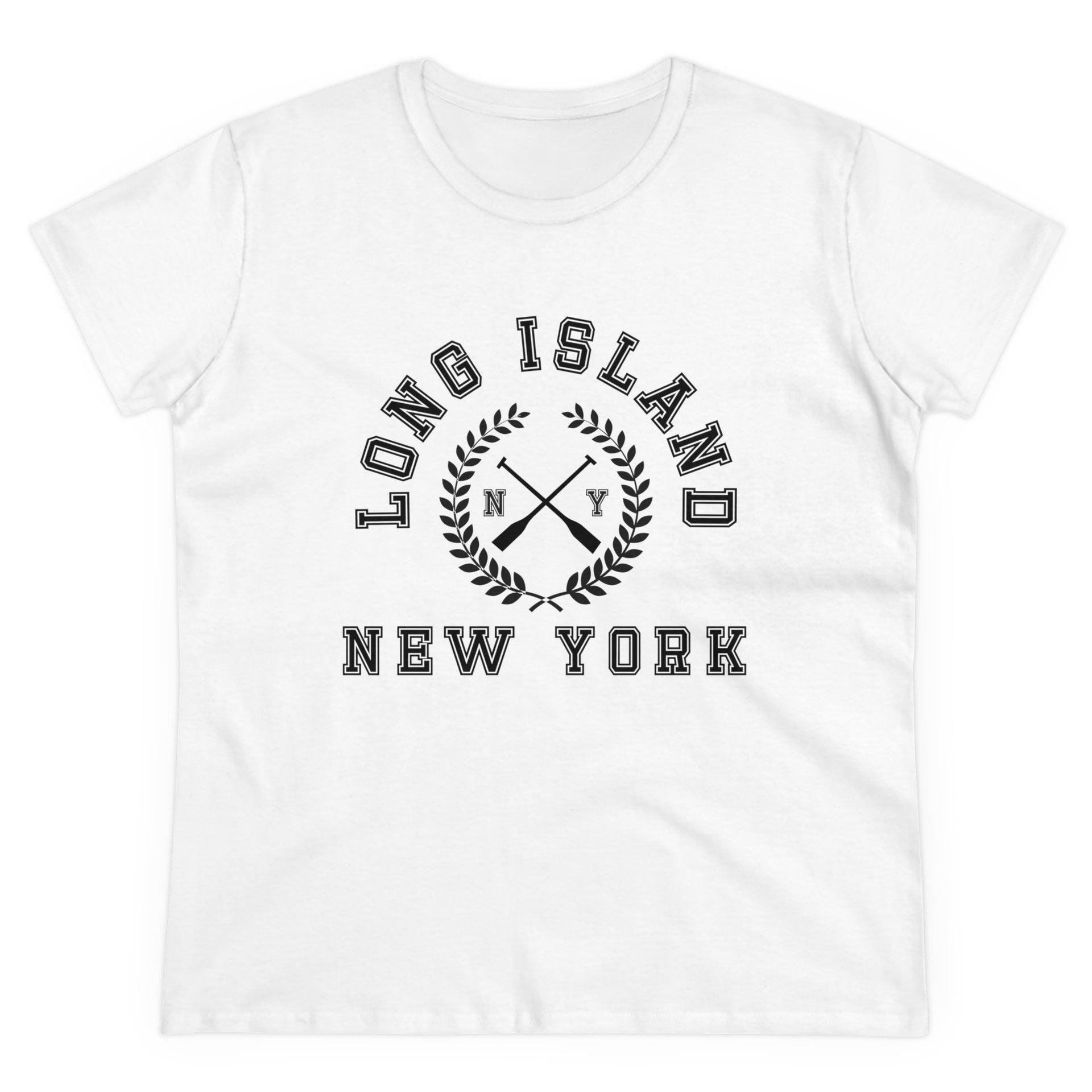 Long Island NY Crossed Oars Women's Midweight Cotton Tee