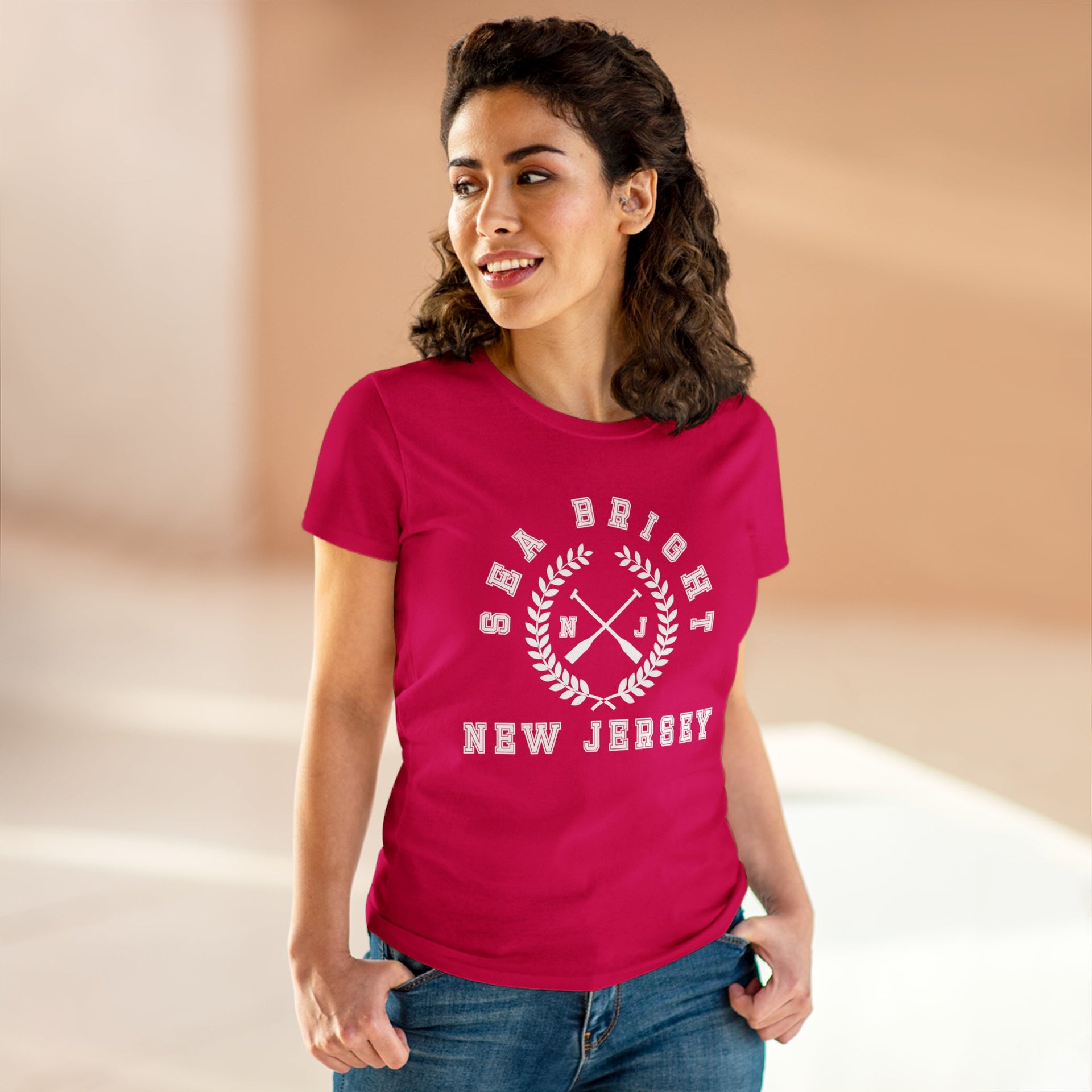 Sea Bright NJ Crossed Oars Women's Midweight Cotton Tee