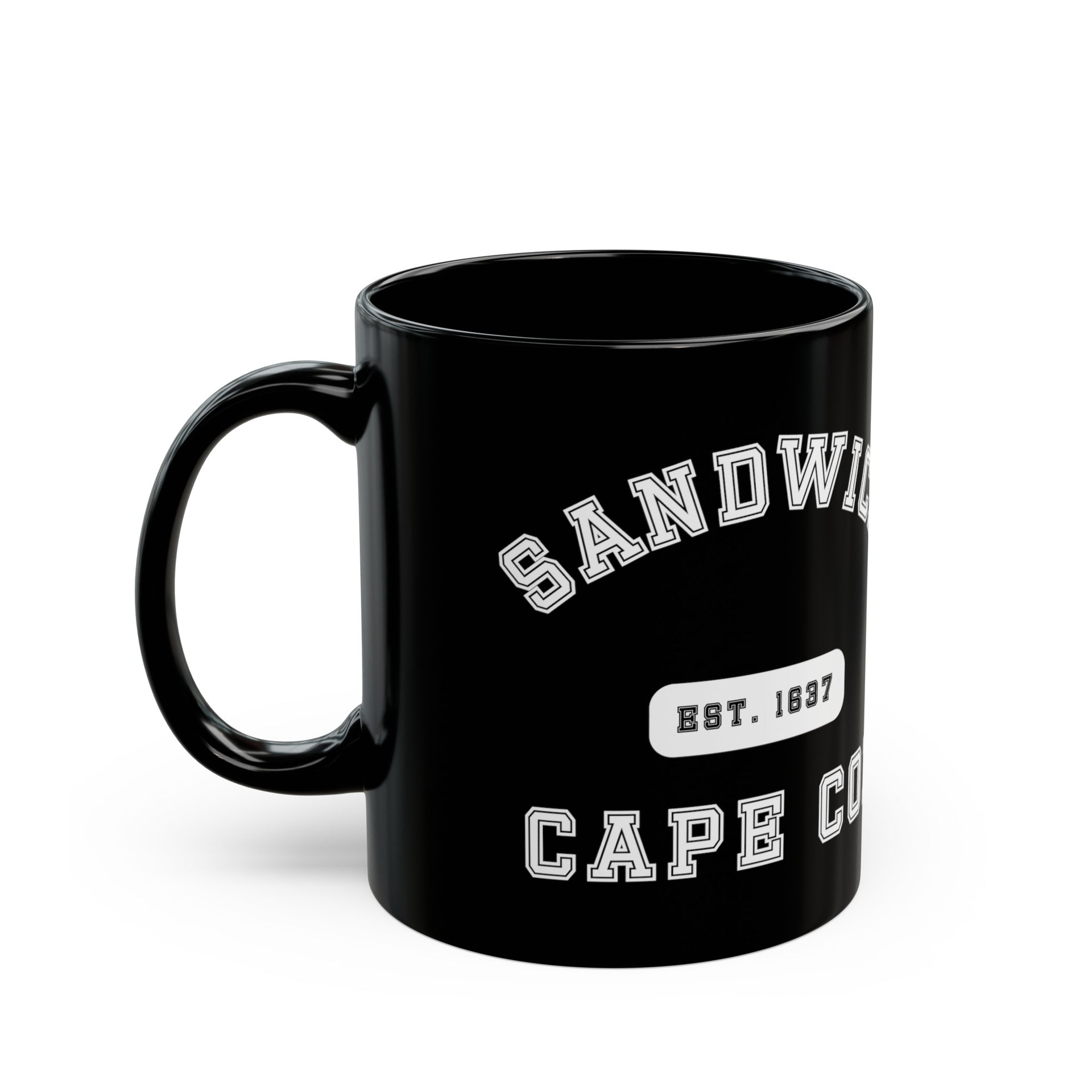 Sandwich Cape Cod Est. 1637 Black Mug