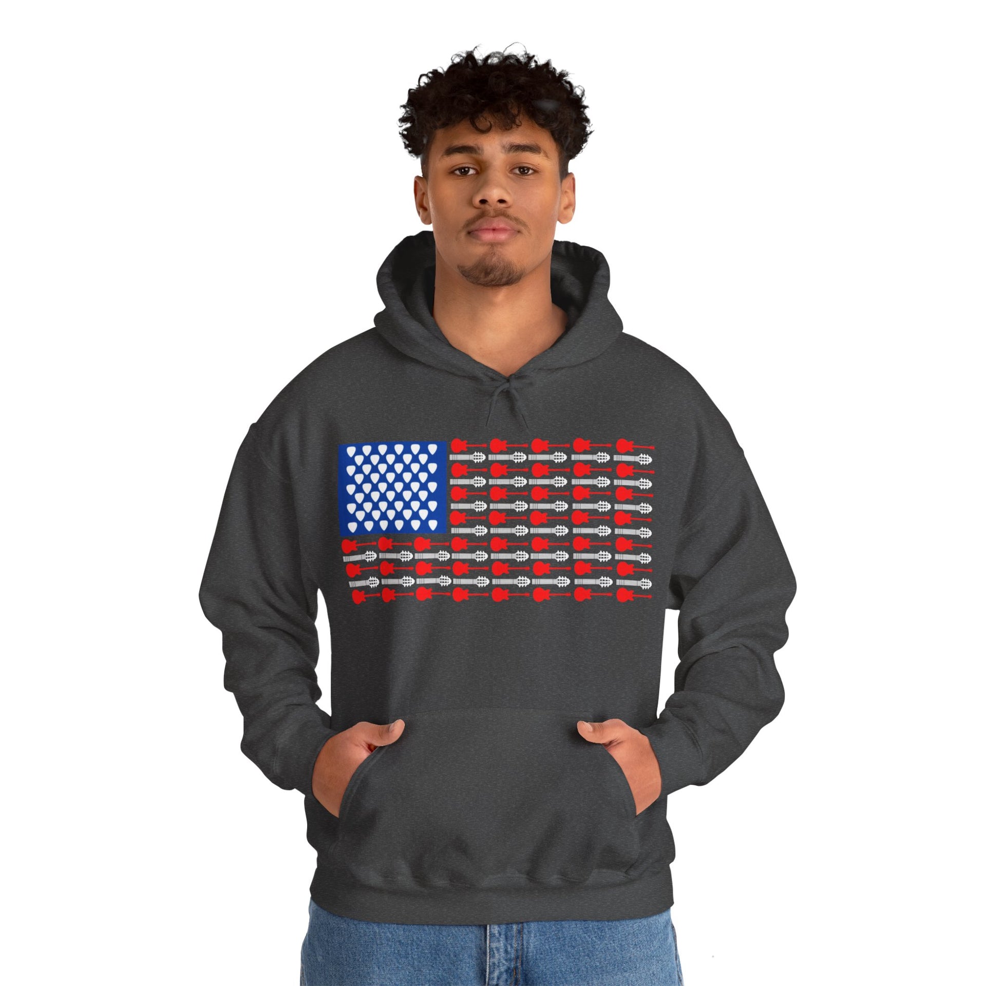 American Flag Guitar Unisex Heavy Blend™ Hooded Sweatshirt