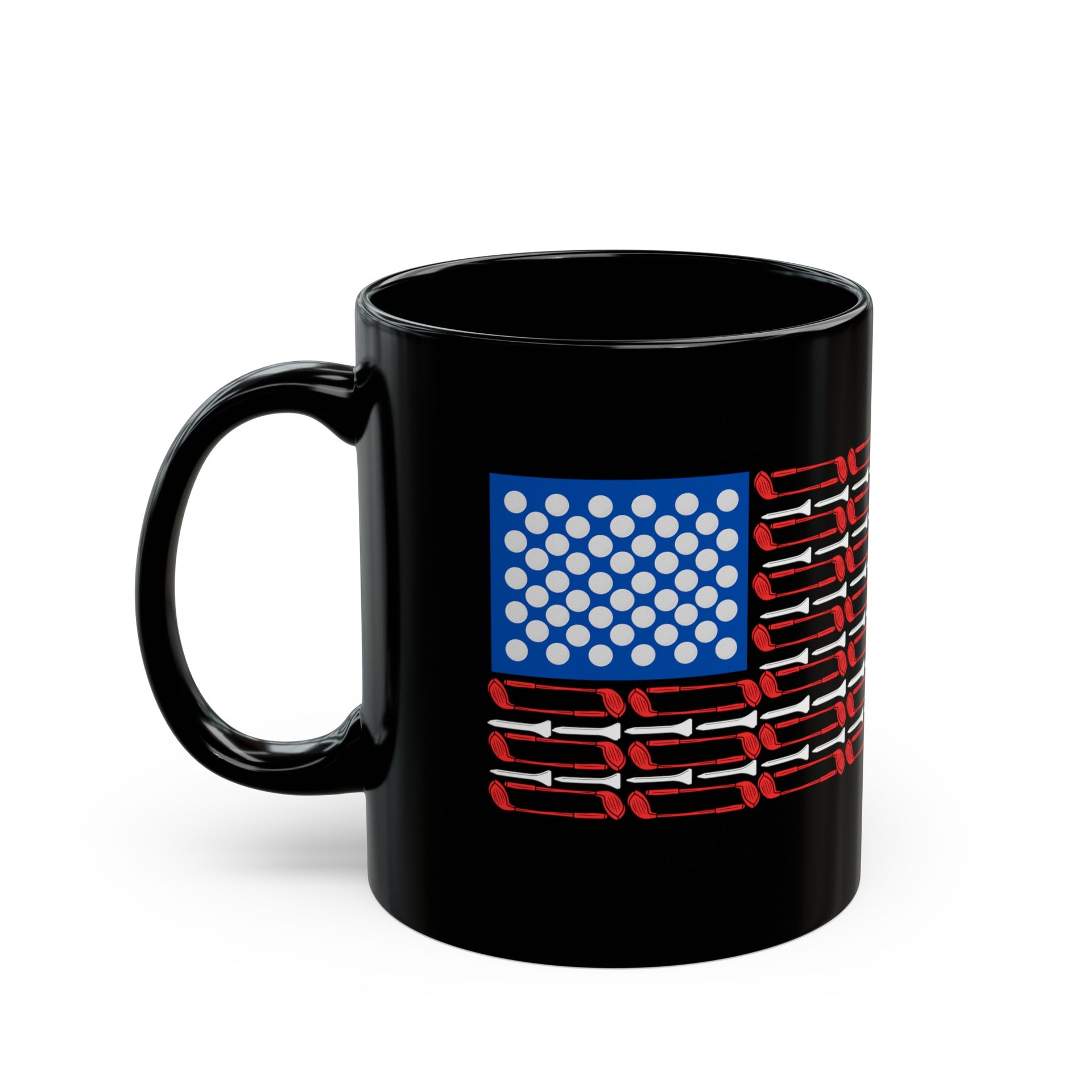 American Flag Golf 11oz Black Mug