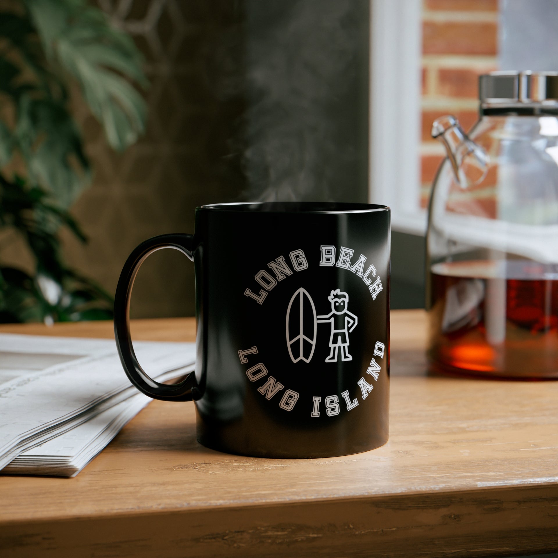 Long Beach Long Island Surfer 11oz Black Mug