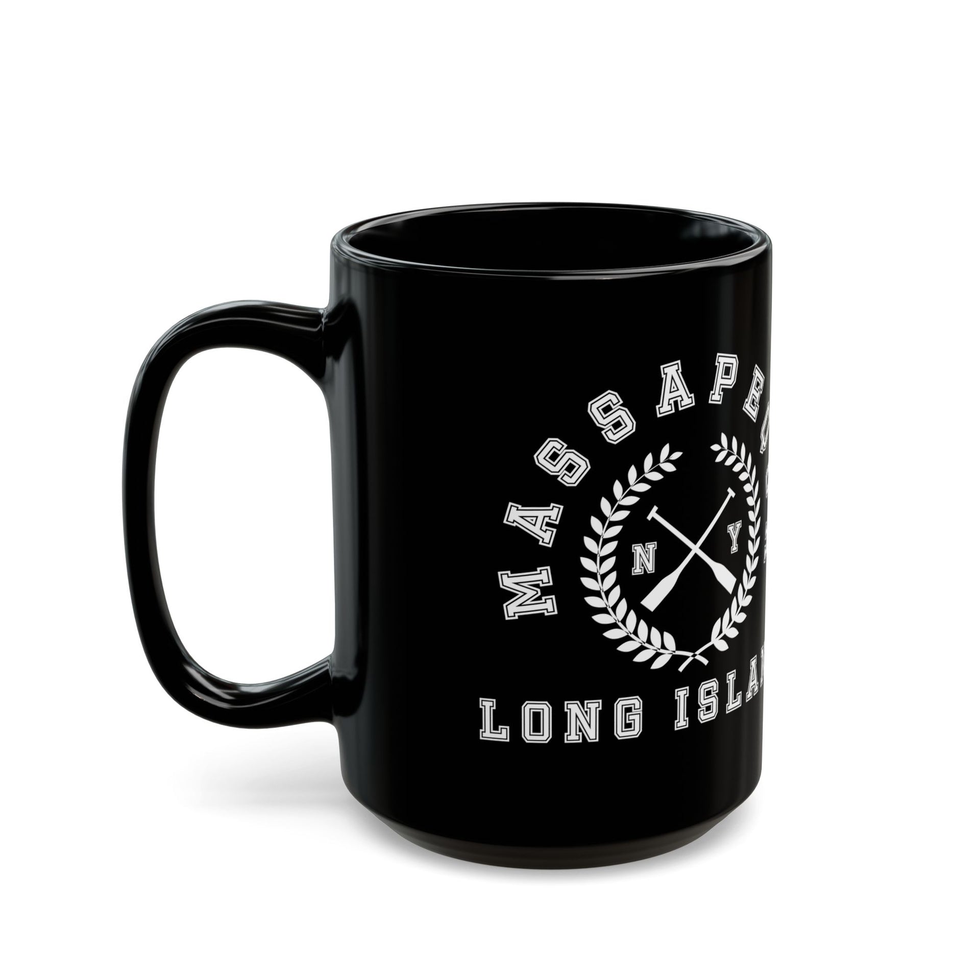 Massapequa Long Island Crossed Oars 11oz Black Mug