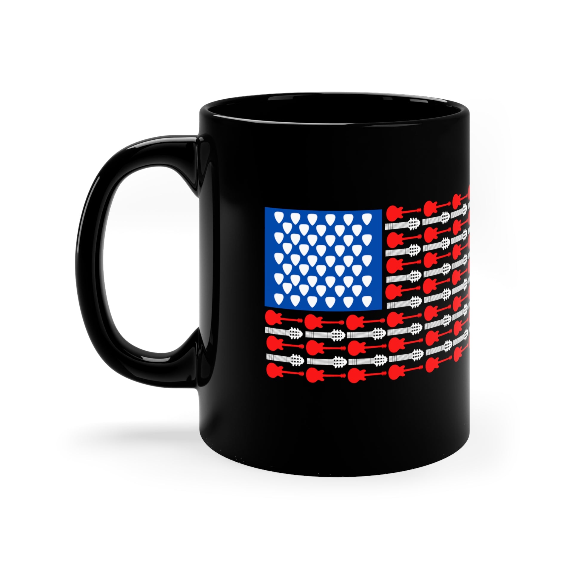 American Flag Guitar 11oz Black Mug