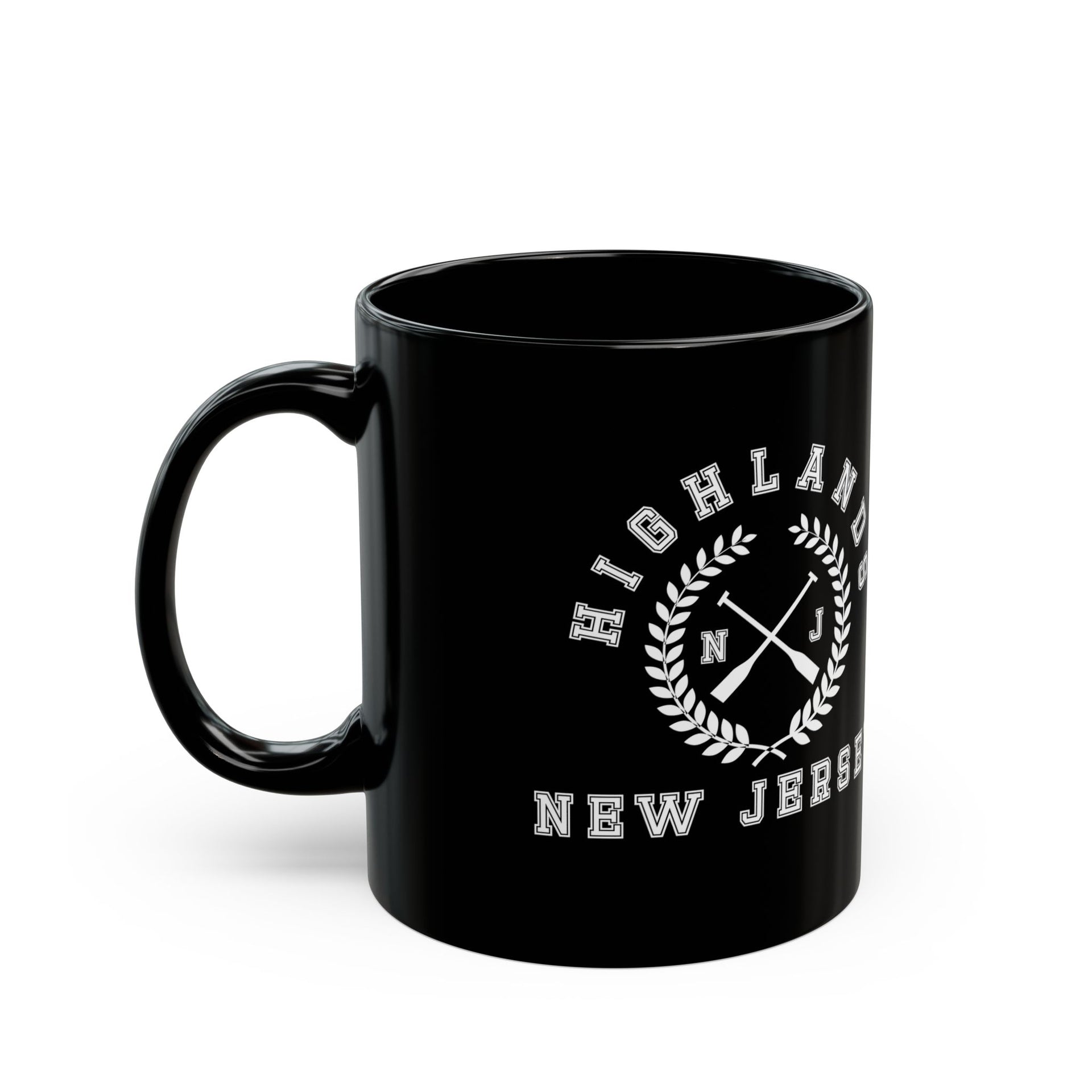 Highlands NJ Crossed Oars Black Mug