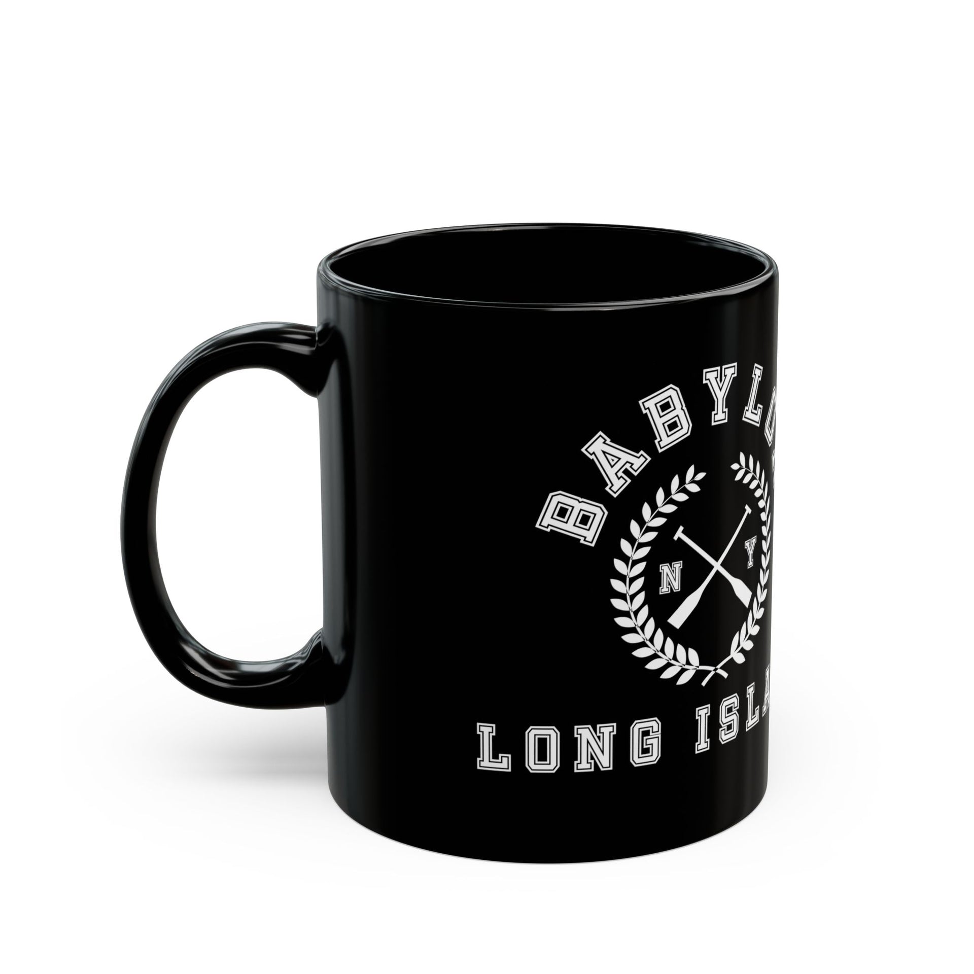 Babylon Long Island Crossed Oars Black Mug