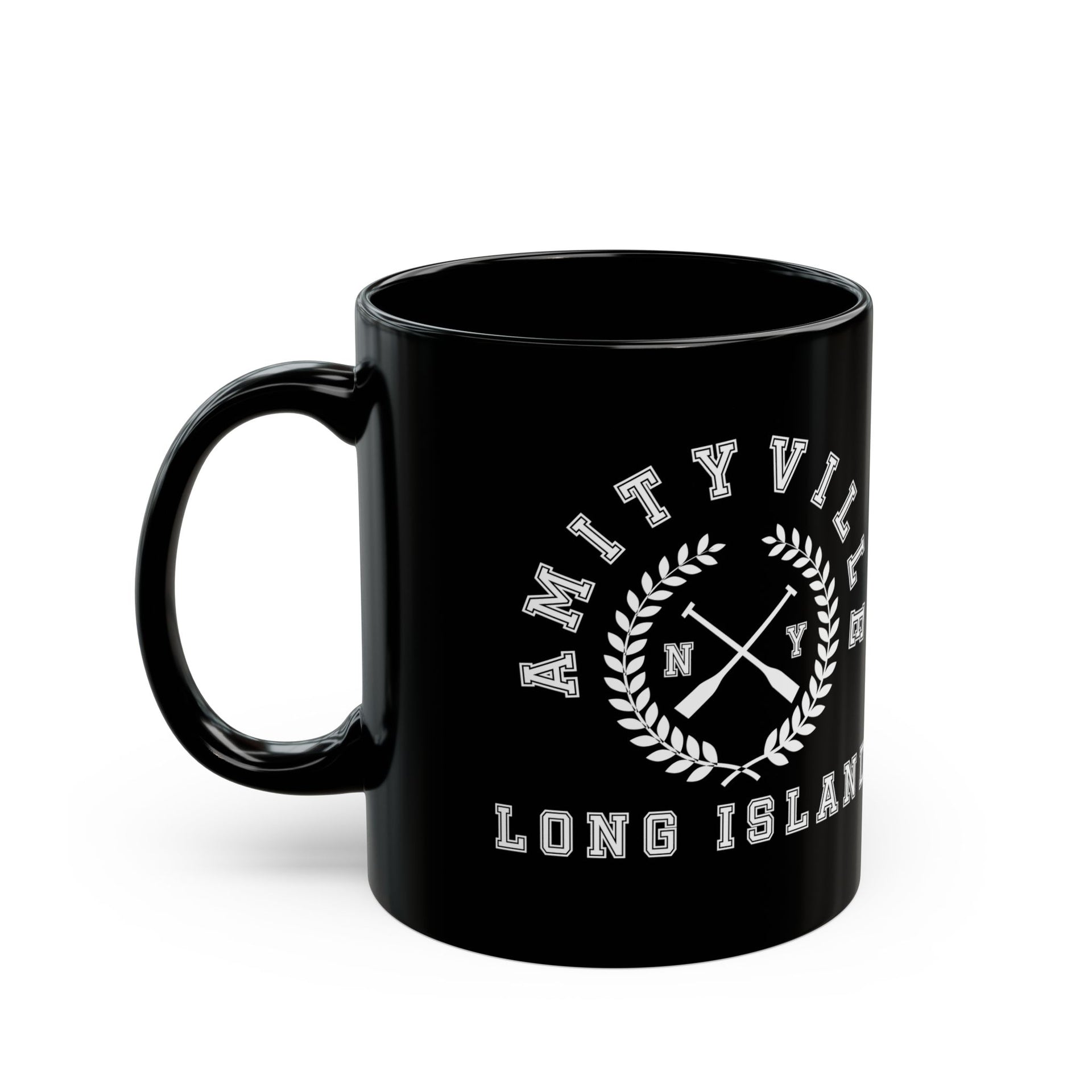 Amityville Long Island Crossed Oars Black Mug