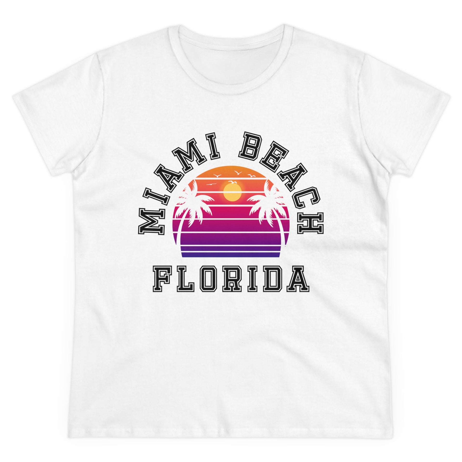 Miami Beach Florida Palms Women's Midweight Cotton Tee