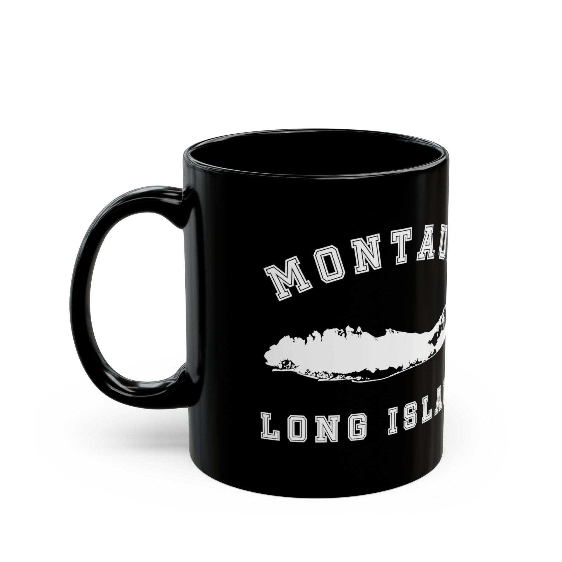 Montauk Long Island Map Black Mug