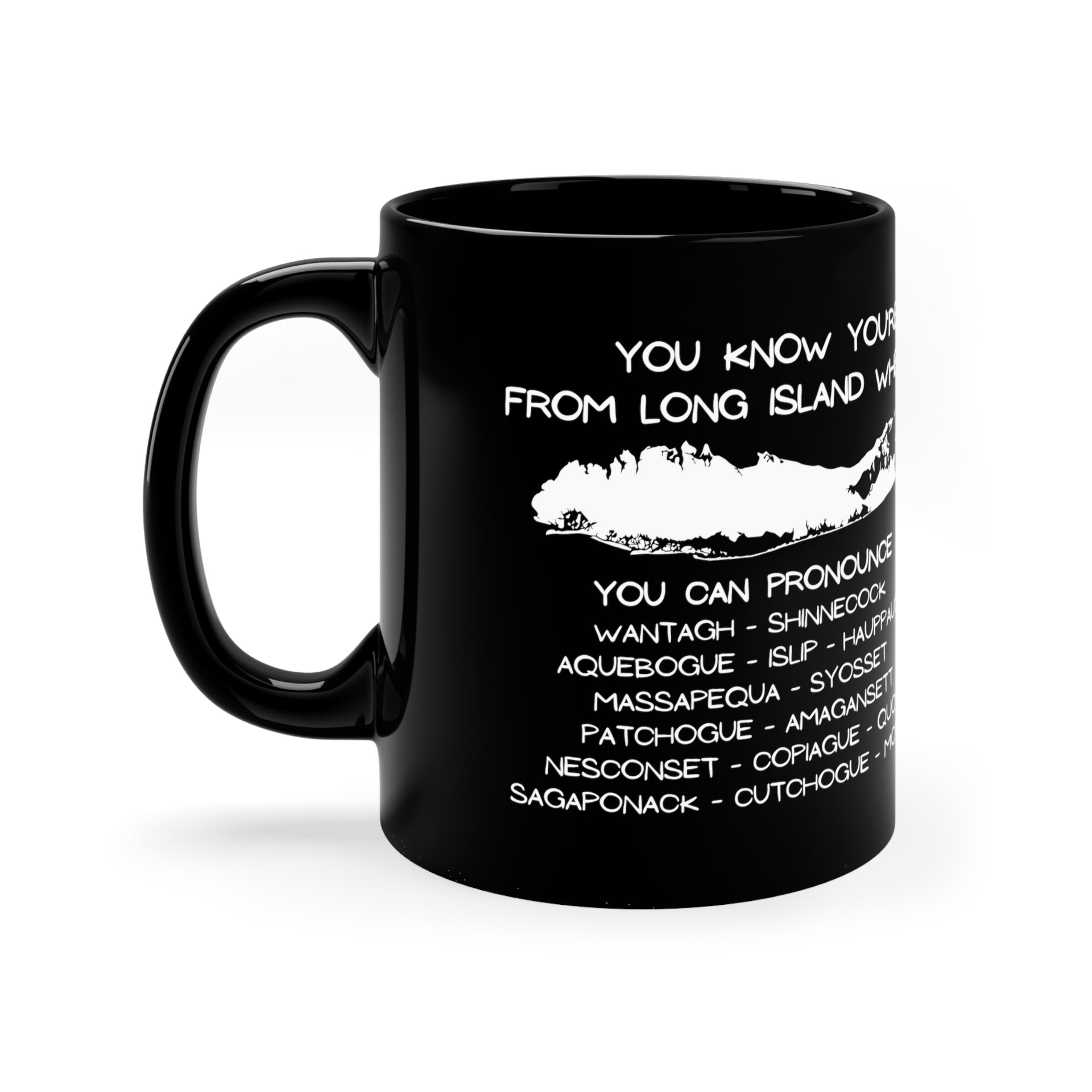 Long Island Town Names 11oz Black Mug