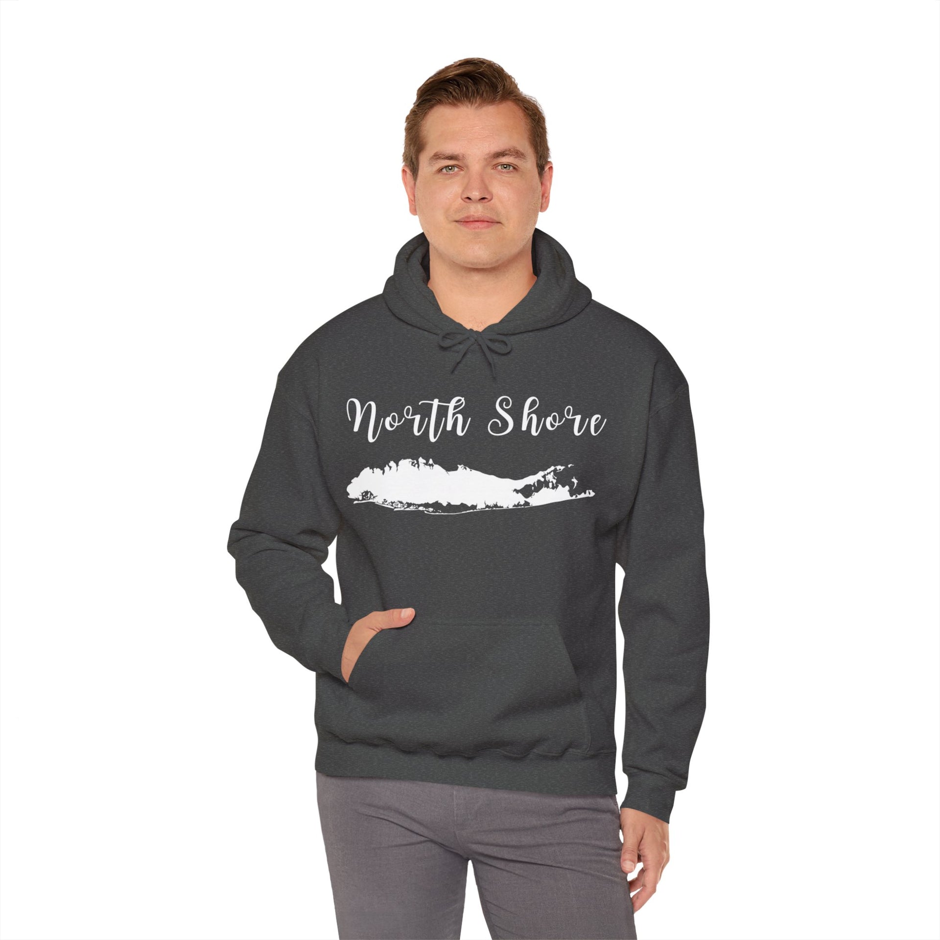 North Shore (Script) Long Island  Unisex Heavy Blend™ Hooded Sweatshirt