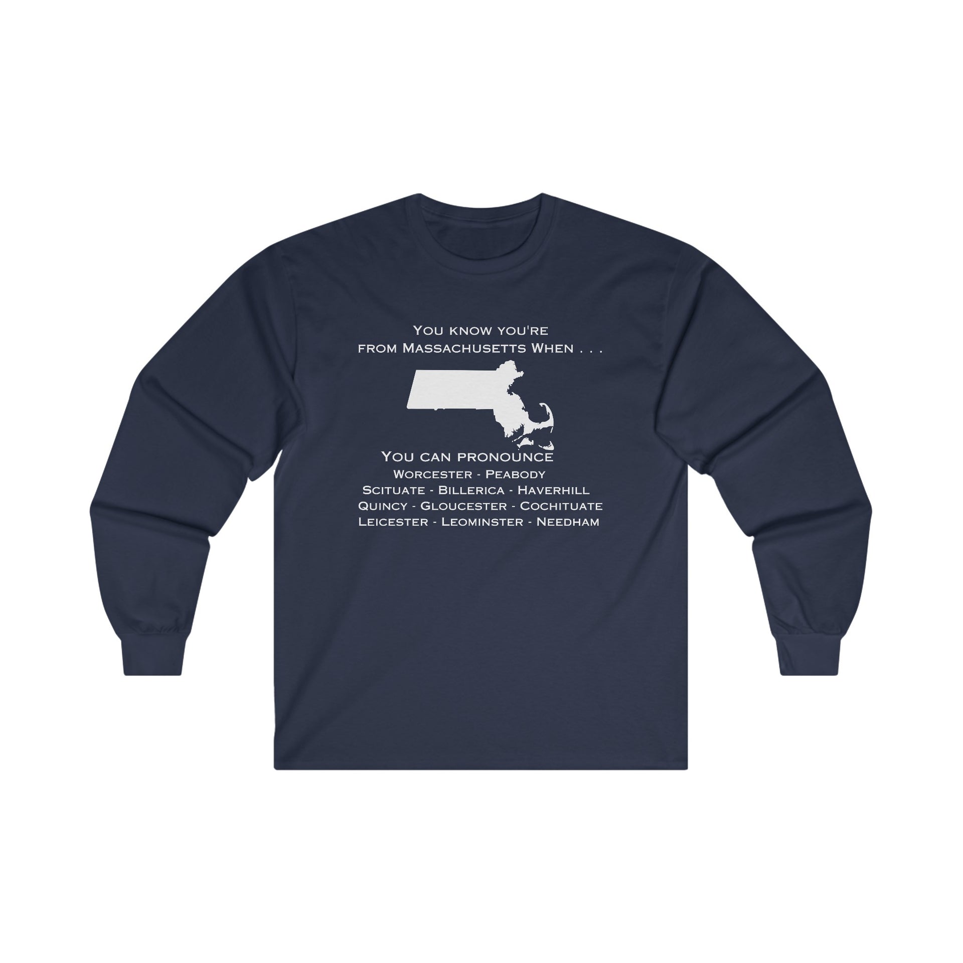 Massachusetts City Names Ultra Cotton Long Sleeve Tee