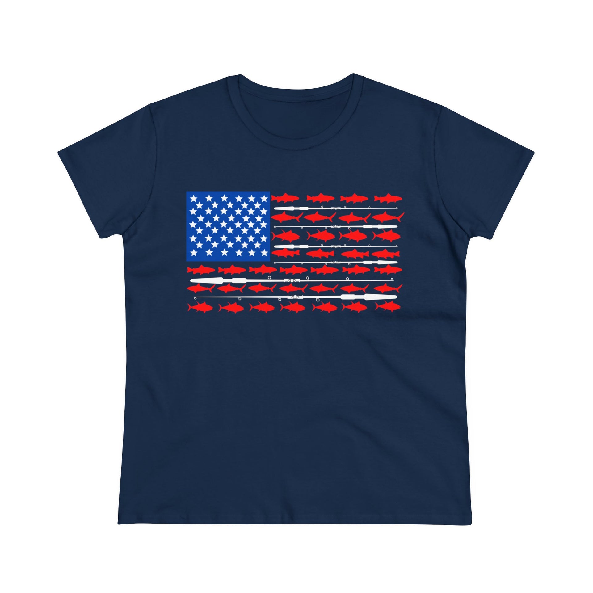 American Flag Fish Women's Midweight Cotton Tee